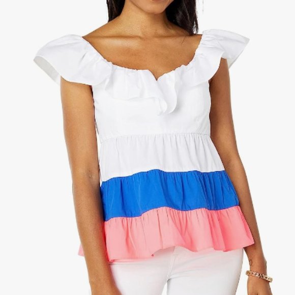 Lily Pulitzer Emie colorblock ruffle top 10 NWT - Picture 1 of 6